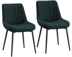 COLAMY Fluwelen eetkamerstoelen, set van 2, stoelen voor eetkamer met metalen poten en dik zitkussen, gestoffeerde keukenstoel met antislipzolen, groen