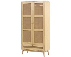 COLAMY Garderobekast - Kledingstang - 2 Deuren - Rotan Deuren - Opbergkast - Slaapkamerkast - Onderklep - Natuurlijke Stijl
