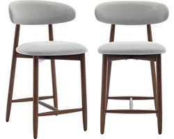 COLAMY Gestoffeerde barkrukken set van 2, keukeneilandkrukken met rugleuning, moderne barkrukken eilandbarstoelen met houten poten voor keukeneiland eetkamerbar, lichtgrijs