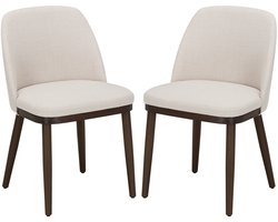 COLAMY Gestoffeerde eetkamerstoelen Set van 2 - moderne keukenstoelen met rugleuning - stoffen eetkamerstoelen met houten poten - Beige