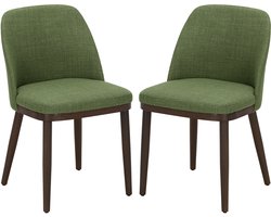 COLAMY Gestoffeerde eetkamerstoelen Set van 2 - moderne keukenstoelen met rugleuning - stoffen eetkamerstoelen met houten poten - groen