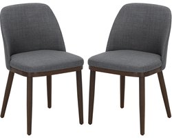 COLAMY Gestoffeerde eetkamerstoelen Set van 2 - moderne keukenstoelen met rugleuning - stoffen eetkamerstoelen met houten poten - lichtgrijs