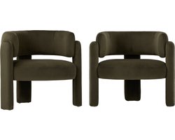 COLAMY Gestoffeerde fauteuil - Van 2 stoelen- Accentstoel - Moderne loungestoel - Gewatteerde rugleuning - Zachte fluwelen woonkamerstoel - Groen