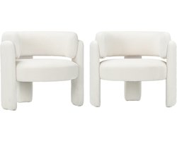 COLAMY Gestoffeerde fauteuil - Van 2 stoelen - Accentstoel - Moderne loungestoel - Gewatteerde rugleuning - Zachte fluwelen woonkamerstoel - Roomwit