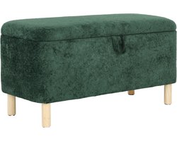COLAMY Grote opbergkist - Ronde stoffen poef met omkeerbaar deksel - 80 liter - Multifunctionele voetensteun - verborgen opbergruimte - stevig en elegant - groen