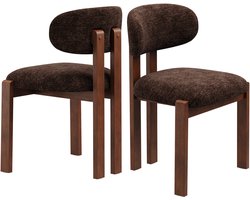 COLAMY Houten eetkamerstoelen - set van 2 - donkerbruine stoffen bekleding - modern design