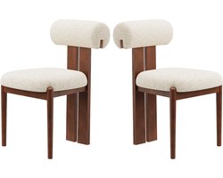 COLAMY Houten eetkamerstoelen set van 2 – Gestoffeerde stoelen met open gebogen rugleuning en dikke zitkussens – Voor keuken en eetkamer – Antislipzolen – Beige