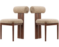 COLAMY Houten eetkamerstoelen set van 2 – Gestoffeerde stoelen met open gebogen rugleuning en dikke zitkussens – Voor keuken en eetkamer – Antislipzolen – Camelkleurig