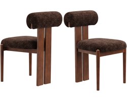COLAMY Houten eetkamerstoelen set van 2 – Gestoffeerde stoelen met open gebogen rugleuning en dikke zitkussens – Voor keuken en eetkamer – Antislipzolen – Donkerbruin