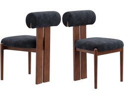 COLAMY Houten eetkamerstoelen set van 2 – Gestoffeerde stoelen met open gebogen rugleuning en dikke zitkussens – Voor keuken en eetkamer – Antislipzolen – Donkerblauw