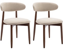 COLAMY Houten eetkamerstoelen, set van 2, moderne met stof beklede keukenstoelen, boerderij-eetkamerstoel, beige