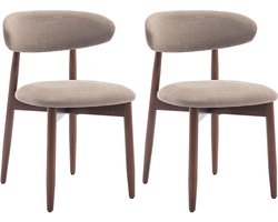 COLAMY Houten eetkamerstoelen - set van 2 - Moderne met stof beklede keukenstoelen - Boerderij eetkamerstoel- camel