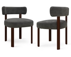 COLAMY Houten eetkamerstoelen - set van 2 - stoffen stoelen voor de eetkamer - open gebogen rugleuning - dik zitkussen - gestoffeerde keukenstoel - antislipzolen - groen