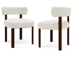COLAMY Houten eetkamerstoelen - set van 2 - stoffen stoelen voor de eetkamer - open gebogen rugleuning - dik zitkussen - gestoffeerde keukenstoel - antislipzolen - beige