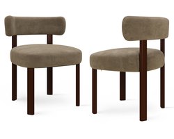 COLAMY Houten eetkamerstoelen - set van 2 - stoffen stoelen voor de eetkamer - open gebogen rugleuning - dik zitkussen - gestoffeerde keukenstoel - antislipzolen - kaki