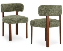 COLAMY Houten eetkamerstoelen - set van 2 - stoffen stoelen voor de eetkamer - open gebogen rugleuning - dik zitkussen - gestoffeerde keukenstoel - antislipzolen - Mosgroen