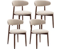 COLAMY Houten eetkamerstoelen, set van 4, moderne met stof beklede keukenstoelen, boerderij-eetkamerstoel met voetsteunen, beige