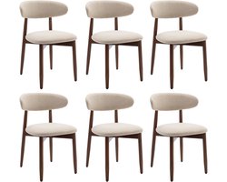COLAMY Houten eetkamerstoelen - set van 6 - Moderne met stof beklede keukenstoelen - Boerderij eetkamerstoel- Beige