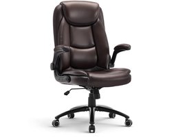 COLAMY Lederen bureaustoel - ergonomische computerstoel - hoge rugleuning - bureaustoel met veerkussen - verstelbare kantelvergrendeling - bruin