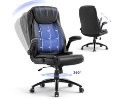 COLAMY Lederen bureaustoel - ergonomische computerstoel - hoge rugleuning - bureaustoel met veerkussen - verstelbare kantelvergrendeling - zwart