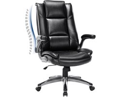 COLAMY Lederen bureaustoel voor leidinggevenden - Bureaustoel voor thuis met hoge rugleuning, gewatteerde opklapbare armleuningen, verstelbare kantelvergrendeling, draaibare ergonomische stoel op wieltjes voor volwassenen, zwart