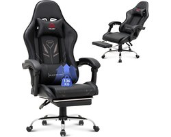 COLAMY lederen gamingstoel met uitschuifbare voetsteun, gamingstoel met hoge rugleuning, lendensteun en hoofdsteun, videogame-computerstoel voor volwassenen en tieners