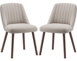 COLAMY Lot van 2 eetkamerstoelen - moderne keukenstoelen met schelpvormige rugleuning - zacht stof - massief houten poten - Scandinavisch design-geschikt voor eetkamer, woonkamer en restaurant-camel
