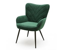 COLAMY Moderne accentstoel - Gestoffeerde fluwelen fauteuil - Gebogen rugleuning - Gewatteerde armleuningen - Kussen met hoge dichtheid - Metalen poten - Fauteuil - Groen