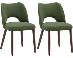 COLAMY Set van 2 eetkamerstoelen van stof - Gebogen open rugleuning - Dikke gewatteerde zitting - Poten van massief hout - Moderne keukenstoelen - Groene kleur