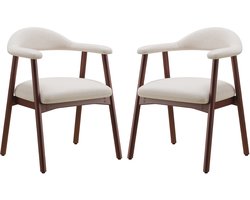 Colamy Set van 2 Moderne Scandinavische Eetkamerstoelen - Comfortabele Gestoffeerde Zitting - Massief Houten Poten - Ergonomische Omhullende Rugleuning - Beige