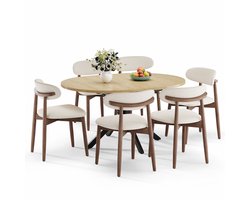 COLAMY Uitschuifbare Eettafel voor 6 Personen – Metalen Poten – Soepele Uitschuifbare Glijrail – Tafelblad 110-150 cm – Licht Naturel