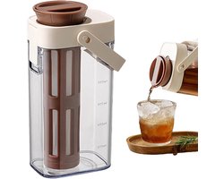 Cold Brew Koffie Maker – 1-liter cold brew thee kan – Koffiekan – Glazen kan met handvat – Keukengerei – Geschikt voor ijsthee, fruitdranken en water - Kunststof – Koffiebruin