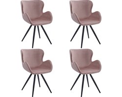 Colenis® - Anabella Eetkamerstoel - Set Van 4 - Roze - Velvet - Industrieel - Met armleuning