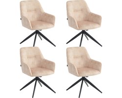 Colenis® - Barbara Eetkamerstoel - Set Van 4 - Beige - Adoré Velvet - Industrieel - Draaibaar - 180° - Met Return Memory Functie
