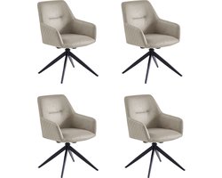 Colenis® - Barbara Eetkamerstoel - Set Van 4 - Beige - Microfiber - Microvezel - Industrieel - Draaibaar - 180° - Met Return Memory Functie