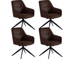 Colenis® - Barbara Eetkamerstoel - Set Van 4 - Bruin - Microfiber - Microvezel - Industrieel - Draaibaar - 180° - Met Return Memory Functie
