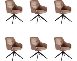 Colenis® - Barbara Eetkamerstoel - Set Van 6 - Cognac - Microfiber - Microvezel - Industrieel - Draaibaar - 180° - Met Return Memory Functie