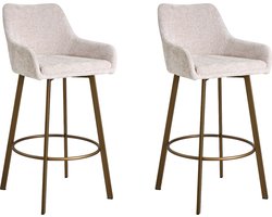 Colenis® - Barista Barstoel - Set Van 2 - Beige - Chenille Stof - Design - Industrieel - Geborsteld Goud Poten - Barkrukken