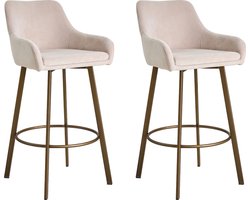 Colenis® - Barista Barstoel - Set Van 2 - Beige - Velvet - Fluweel - Design - Industrieel - Geborsteld Goud Poten - Barkrukken