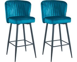 Colenis® - Barry Barkruk - Barstoel - Set Van 2 - Petrol - Velvet - Fluweel - Design - Industrieel - Barkrukken