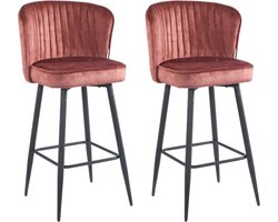 Colenis® - Barry Barkruk - Barstoel - Set Van 2 - Roze - Velvet - Fluweel - Design - Industrieel - Barkrukken