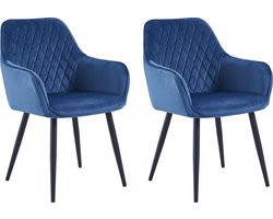 Colenis® - Beverly Eetkamerstoel - Set Van 2 - Blauw - Fluweel - Met armleuning