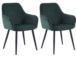 Colenis® - Beverly Eetkamerstoel - Set Van 2 - Groen - Fluweel - Velvet - Industrieel - Met armleuning