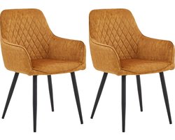 Colenis® - Beverly Eetkamerstoel - Set Van 2 - Honey - Adoré Velvet - Met armleuning