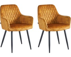 Colenis® - Beverly Eetkamerstoel - Set Van 2 - Honey - Vintage Velvet - Met armleuning - Goud Geel