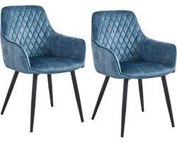 Colenis® - Beverly Eetkamerstoel - Set Van 2 - Petrol - Vintage Velvet - Industrieel
