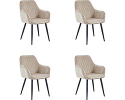 Colenis® - Beverly Eetkamerstoel - Set Van 4 - Beige - Fluweel - Met armleuning