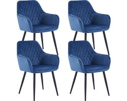 Colenis® - Beverly Eetkamerstoel - Set Van 4 - Blauw - Fluweel - Met armleuning