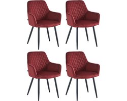 Colenis® - Beverly Eetkamerstoel - Set Van 4 - Bordeaux - Fluweel - Velvet - Met armleuning