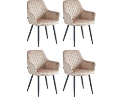Colenis® - Beverly Eetkamerstoel - Set Van 4 - Champagne - Vintage Velvet - Met armleuning